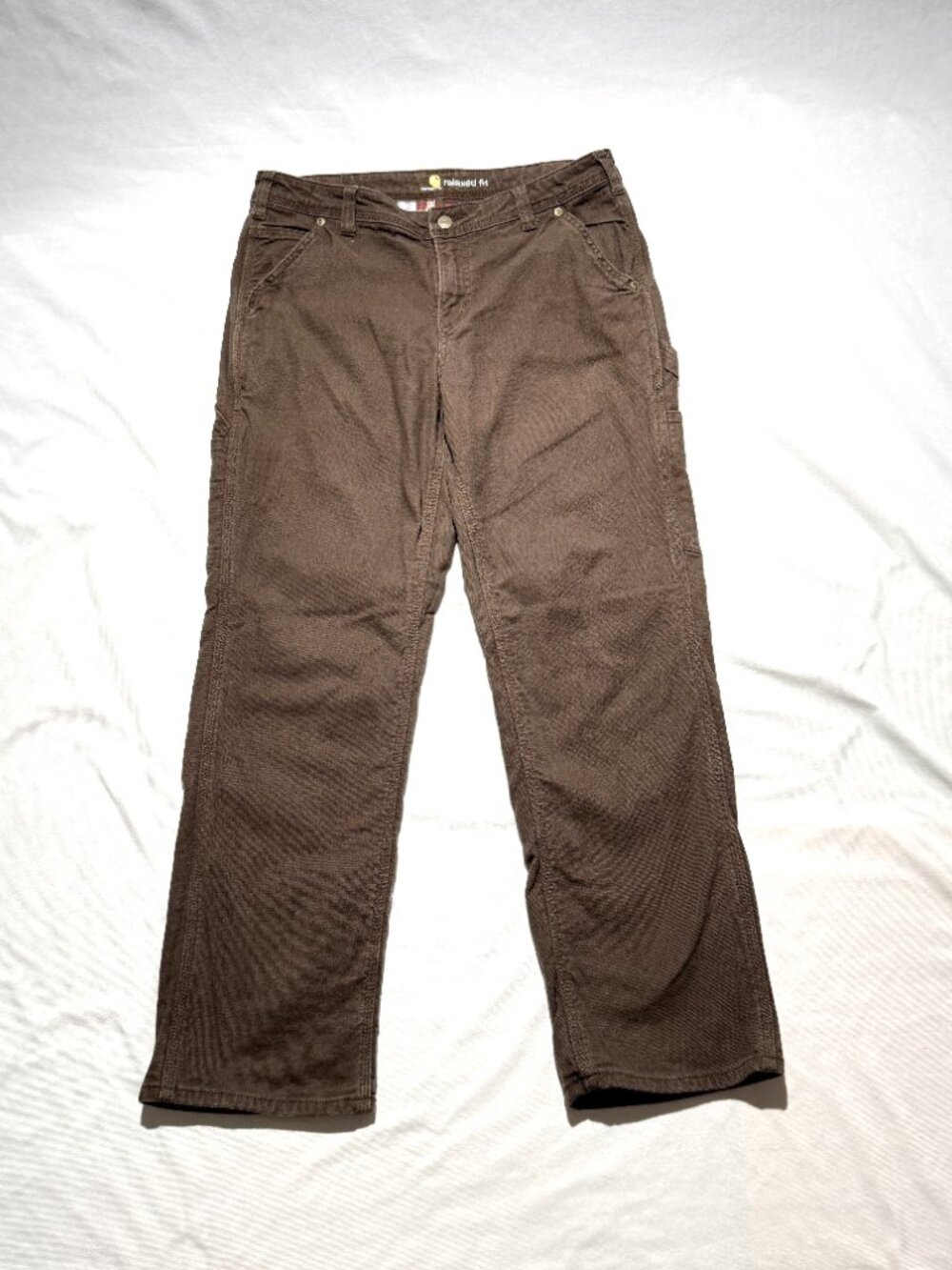 Carhartt Womens Flannel Lined Heavy Work Pants 10 Short Brown Stretch Workwear - Picture 2 of 8
